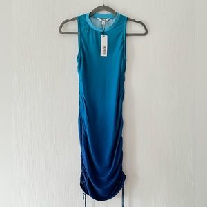 Steve Madden BB Dakota Revolve Blue Ombré Ruched Crew Neck Drawstring Mini Dress